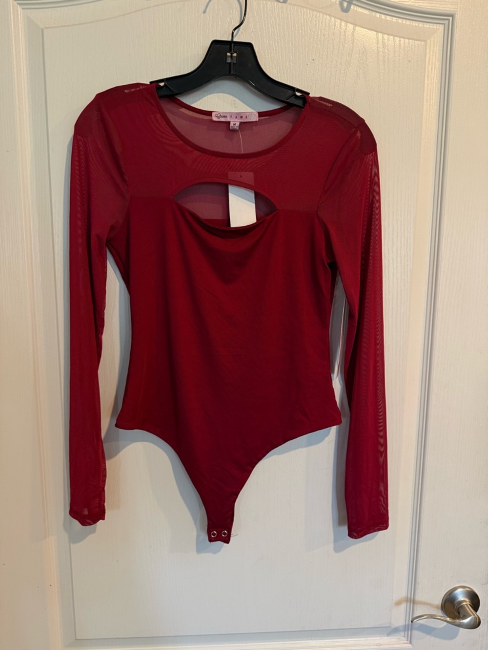 Crave Fame Womens burgundy Cutout sheer Illusion Bodysuit new w tag medium